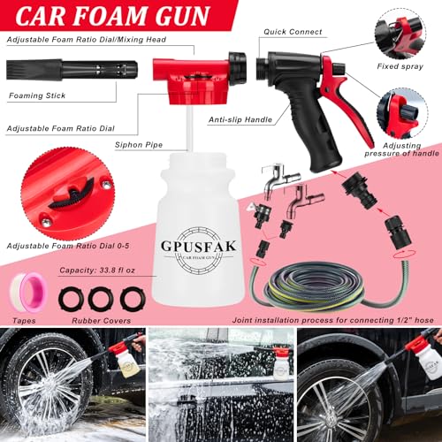39Pcs Car Wash Cleaning Kit with Foam Gun Sprayer Detailing Brushes Collapsible Bucket Windshield Cleaning Tool Tire Brush Towels Complete Interior Exterior Detailing Set for Car - size: 39Pcs