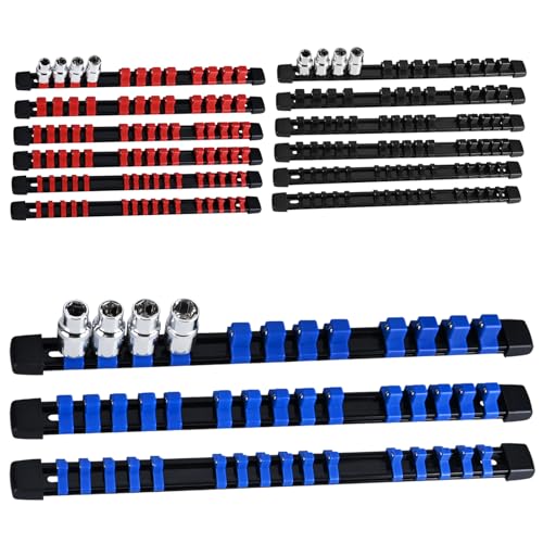 Socket Organizer Set 15PCS ABS Socket Holder Kit, 1/4-Inch x 80 Clips, 3/8-Inch x 75 Clips, 1/2-Inch x 60 Clips Socket Set Organizer, Drive Socket Tray, Socket Holders Clip Socket Rail - color: Mixed, size: 15PC 1/4x5,3/8x5,1/2x5