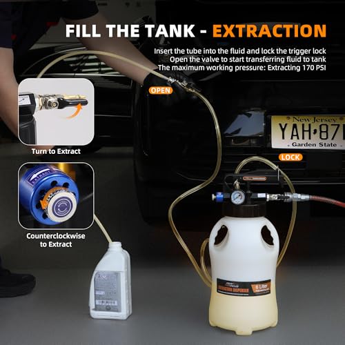 FOUR UNCLES 6L Pneumatic Transmission Fluid Pump with ATF Adapters | 6L High Capacity, Pneumatic Fluid Delivery, ATF Adapter Kit, Efficient Service, Professional Garage Tool - size: 6L