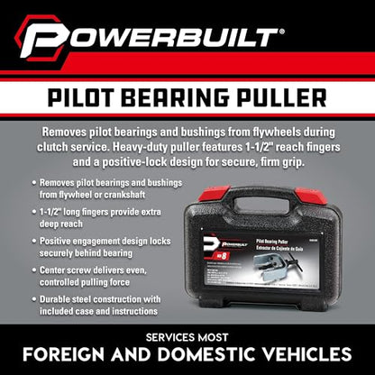 Powerbuilt Pilot Bearing Puller, Remove Bearings and Bushings, Foreign and Domestic Car Repair, Storage Case - 648619, Silver