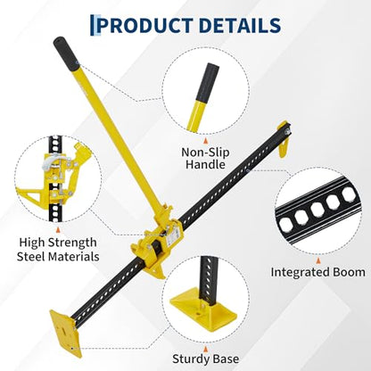 Garvee 33 in High Lift Farm Jack 3 Ton/7000 LB, Ratcheting Offroad Jack with 5.2-25.8 in Lifting Range, Heavy Duty Utility Bumper Lifter for Car, Tractor, Truck, SUV, Yellow | 7000 LB Ratcheting Offroad Jack, Heavy Duty Utility Bumper Lifter for Car, Trac