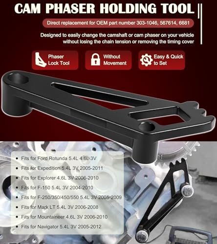 Timing Belt Tools Set for Ford 4.6L, 5.4L & 6.8L 3V Engines, Including Cam Phaser Holder Tool, Timing Chain Locking Wedge Tool, Valve Spring Compressor Tool, Crankshaft Positioning & Pulley Bolt Tool
