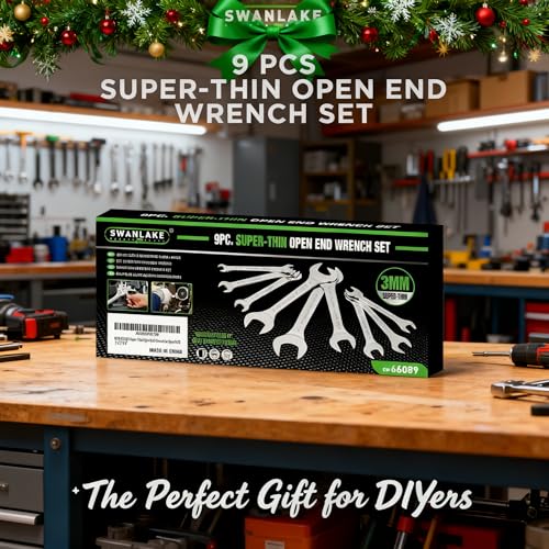 SWANLAKE 9-piece Super-Thin Open End Wrench Set, SAE 1/4", 9/32", 5/16", 3/8", 11/32", 13/32", 7/16", 1/2", 9/16", 11/16", 5/8", 19/32", 3/4", 13/16", 7/8", 15/16", 1", 1-1/16" with Rolling Pouch - style: 9PCS SAE Super-Thin