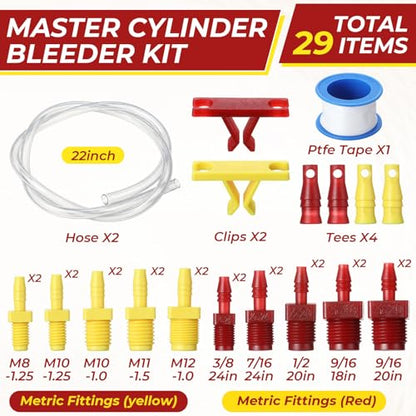 Outus 29 Pcs Master Cylinder Bleeder Kit Compatible with 13911-22" Clear Hose Clip PTFE Tape SAE and Metric - Complete Fit Brake Bleeder Kit