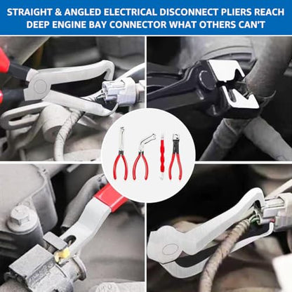 14PCS Automotive Electrical Disconnect Pliers Set: High-Carbon Steel, No Missing Connector Removal Tools for Car Harness, Hose, Fuel Line, Cooling, Door Panel, Dashboard & Engine Bay Repair - color: Red-14 pcs