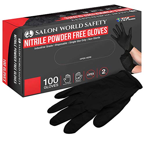 Salon World Safety Black Nitrile Disposable Gloves, Box of 100, Size X-Large, 5.0 Mil - Latex Free, Textured, Food Safe - size: X-Large (Pack of 100)