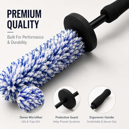 Long Handle Microfiber Car Wheel Brush, Wheel Barrel Brush for Rim Cleaning, Wheel Cleaner Brush for Narrow Spokes & Brake Calipers (Blue) - color: Blue