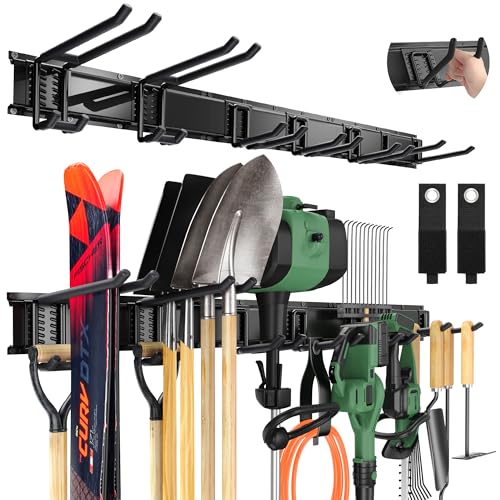 LBT 49.5"Garage Tool Organizer Wall Mount 500lbs Garden Tool Organizer | Anti-Rust, Adjustable Hooks, Sheds Garden Tool Organizer Black, Gifts For Men Dad Husband - size: 49.5inch