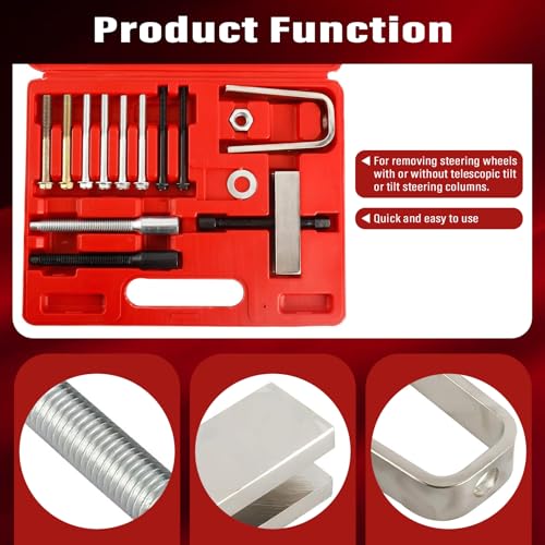 Steering Wheel Puller Kit Steering Wheel Lock Plate Removal Tool | 4 sets of cap screws Made of Steel Fit for most domestic and imported cars Easy Storage
