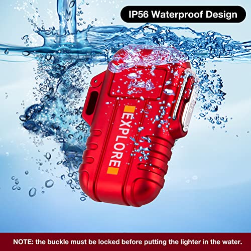 LcFun Arc Lighter Waterproof Windproof Rechargeable USB Plasma Flameless Electric Lighters with Lanyard Sports Fan Lighters for Survival, Tactical, EDC Gear, Camping (Red) - color: Red (Without Whistle)