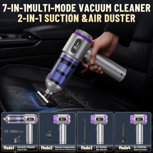Car Vacuum,Handheld Vacuum,20000PA High Power,3 Speed Vacuum for Car | Rechargeable Vacuum with Brushless Motor,Air Blower & Pump - color: Silver and Purple