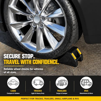 Rubber Wheel Chocks 4-Pack Heavy Duty L:10xW:7xH:6in | Durable rubber nonslip prevents rolling. For trailers RVs trucks cars campers Easy. - size: L:10x W:7x H:6(4pc)