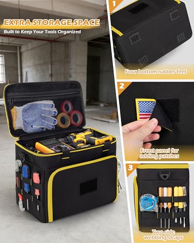 Marscamd 2 Layers Tool Bag with 3 Clear Window Removable Cases | Heavy Duty Tool Tote with Molle Webbing and Detachable Shoulder Strap, Black/Yellow - color: Black/Yellow