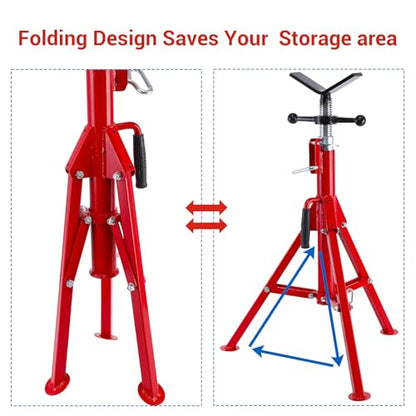 GarveeTech Heavy-Duty Pipe Stand Adjustable Folding Pipe Jack Stand | Robust Steel Construction, 2500 LBS Load Capacity | V Head Pipe Jack Stands for Welding, Automotive, Construction Projects