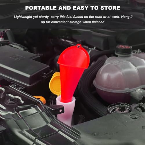Sun Walker 2PCS Oil Funnel, Multi-Purpose Plastic Engine Oil Funnels with Long Neck, Automotive Spill Saver Funnel for Filling Fuel Diesel Lubricant Coolant & Other Liquids (Red) - color: Red