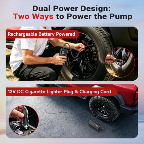 Dual Cylinder 6X Fast Tire Inflator Portable Air Compressor, 10400mAh Heavy Duty Air Pump with Pressure Gauge, 160PSI Portable Tire Pump for Car, SUV, Pickup Truck, Motorcycle, Bike, Ball