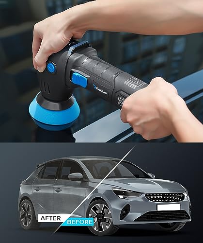 Mini Polisher, 2inch/ 3inch 750W with 12mm Random Orbital for Car Detailing | Mini Da Polisher with 16pcs Trapezoidal Polisher Pads, 6 Variable Speed 2000-5500OPM, 16.4 ft Cord Heavy Duty Polisher