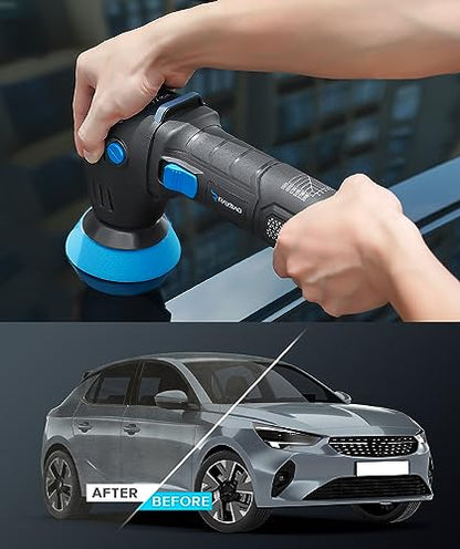 Mini Polisher, 2inch/ 3inch 750W with 12mm Random Orbital for Car Detailing | Mini Da Polisher with 16pcs Trapezoidal Polisher Pads, 6 Variable Speed 2000-5500OPM, 16.4 ft Cord Heavy Duty Polisher