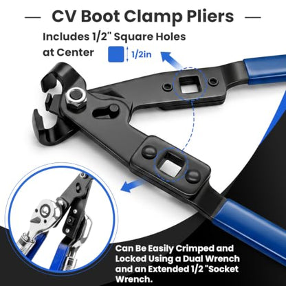 CV Boot Clamp Pliers Tool With 1/2" Torque Wrench For Cars UTV ATV Repair | CV Boot Clamp Tool Heavy Duty CV Axle Boot Clamp Pliers Tool With 1/2" Torque Wrench Function