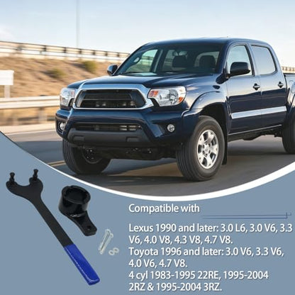 Crankshaft Damper Pulley Holding Holder Harmonic Tool & Universal Camshaft Pulley Holder Wrench Compatible with 22RE, 2RZ, 3RZ, 3.0L 3.3L V6, 4.0L 4.3L 4.7L V8 Engines