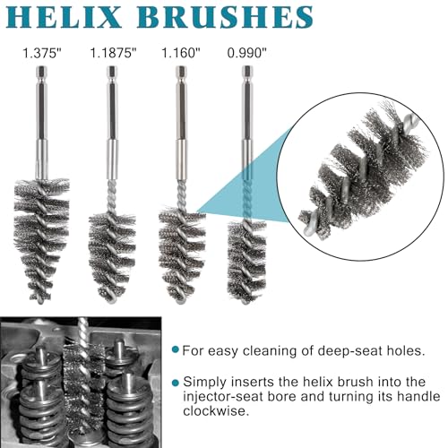 Professional Diesel Injector Brush Cleaning Kit 8090S | Compatible with All Cylinder Heads Stainless Steel