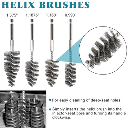 Professional Diesel Injector Brush Cleaning Kit 8090S | Compatible with All Cylinder Heads Stainless Steel
