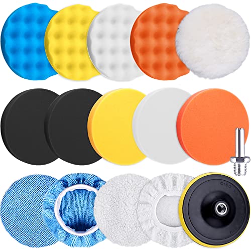 SIQUK 16 Pieces 7 Inch Buffing Pads Foam Polishing Pad Kit Polisher Pads Bonnets Wax Buffer Polish Pads Car Buffer Attachment for Drill - size: 7 Inch