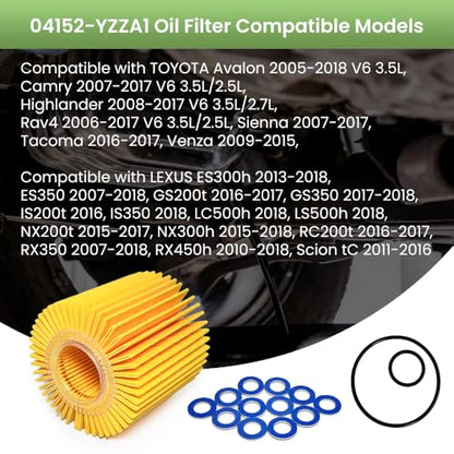 64mm Oil Filter Wrench with 04152-yzza1 Oil Filter Change Kit for Toyota,Tacoma,Camry,Tundra,Highlander,RAV4. Fits 2.5-5.7L Engines, Filter Removal Tool Set with Oil Drain Plug & Gasket for Lexus.