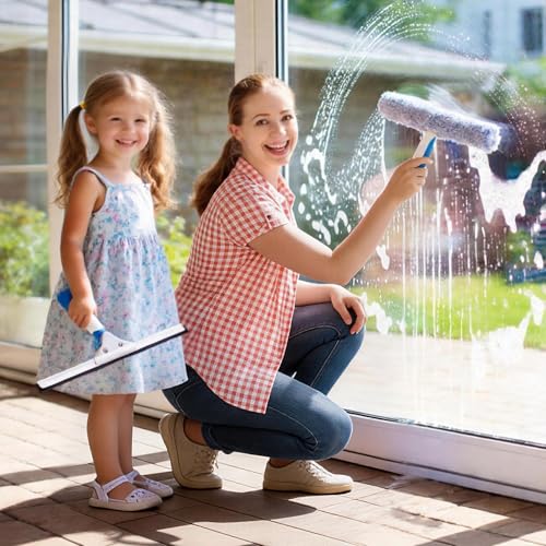 Mitclear Professional Window Cleaning Kit 10IN, Windows Cleaner Tool with Silicone Squeegee, Microfiber Scrubber & Cloth, Window Washing Equipment or Home Shower Glass Doors Car Windshield - size: 10 IN