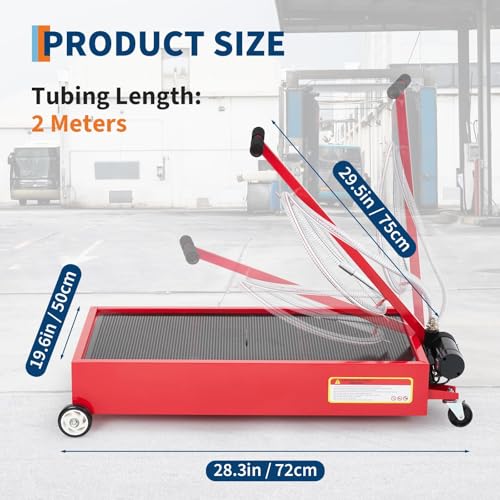 Oil Drain Pan 20 Gallon Oil Drain Tank,76L Low Profile Oil Drain Pan,Oil Catch Pans for Changing Oil,Foldable Hand, with 110V Electric Pump,Hose, Swivel Casters for Car, SUV, Trucks Oil Draining