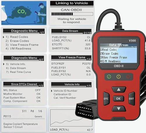 OBD V300 2 Scanner Check Engine Clear Code Reader Live Data Freeze Frame I/M Readiness Vehicle VIN Lookup Emissions Test Battery Voltage Test Works on All 1996 and Newer Gas only Vehicles