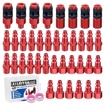 40 PCS Universal 1/4" Air Coupler and Plug Kit,1/4 Inch Lightweight Aluminium Quick Air Hose Fittings Set for Air Compressor Accessories