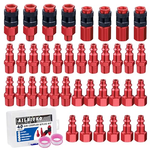 40 PCS Universal 1/4" Air Coupler and Plug Kit,1/4 Inch Lightweight Aluminium Quick Air Hose Fittings Set for Air Compressor Accessories