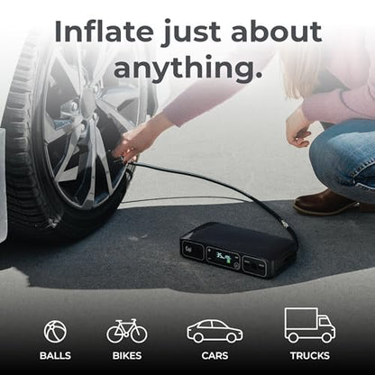 HALO Bolt Air 58830 Portable Car Battery Jump Starter | 100 PSI Air Compressor, 58.8Wh USB Power Bank, Emergency Floodlight & Charger, Jumps Cars SUVs & Trucks, Inflates Tires, TSA Approved — Black - color: Black Graphite