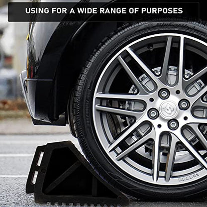 LADWA Heavy Duty Wheel Chocks 2-Pack - Solid Rubber Non-Slip Durable Black Wheel Chock for Car, Travel Trailers, RV, Truck, and ATV - All Weather Use (Black, 2 PC) - color: Black