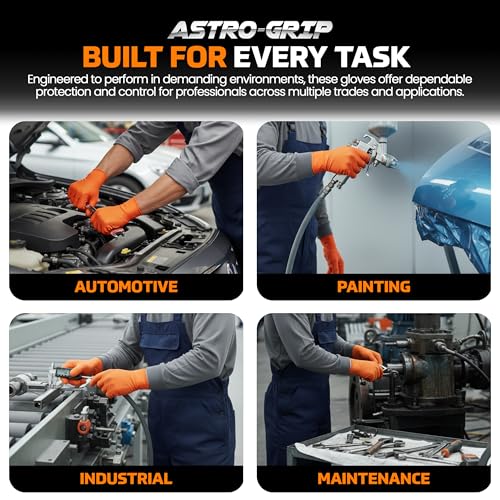 SAS Astro-Grip Exam Grade Powder-Free Nitrile Disposable Gloves - color: Orange, size: Large