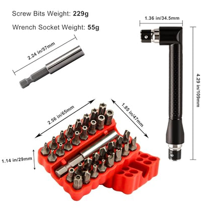 34pcs Security Bit Set 1/4 Inch Hex Shank Screwdriver Bit Set,Tamper Proof Bits-Torx+Hex+Tri Wing+Star+Spanner for Torx Security Screwdriver Set,High Hardness Impact Driver Bit Set(Red+Wrench) - color: Red+wrench
