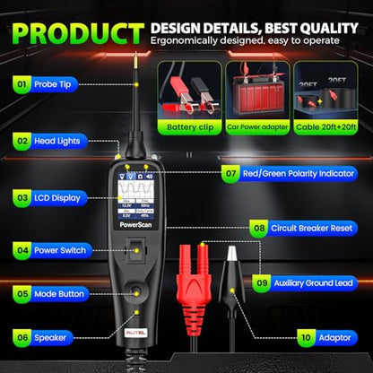 2026 Autel PowerScan PS100 Power Circuit Probe Test for 99% Car, 40FT Cable | 12-24V Automotive Electrical Open/ Short Breaker Finder, Component Activation Tester Tool, AC/DC Trailer Relay Fuse Test