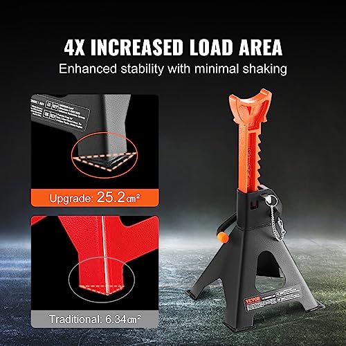 VEVOR Jack Stands, 3 Ton (6,000 lbs) Capacity Car Jack Stands Double Locking, 10.8-16.3 inch Adjustable Height, for Lifting SUV, Pickup Truck, Car and UTV/ATV, Red, 1 Pair - style: 3T 2-Locking