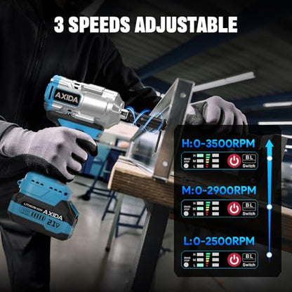 Cordless Impact Wrench with 2 x 4.0Ah Batteries 1107Ft-lbs (1500N.m),1/2" Brushless High Torque Impact Gun, 21V Electric Impact Driver, 3500IPM, 5 Socket,Variable Speeds for Car/Truck RV/Mower