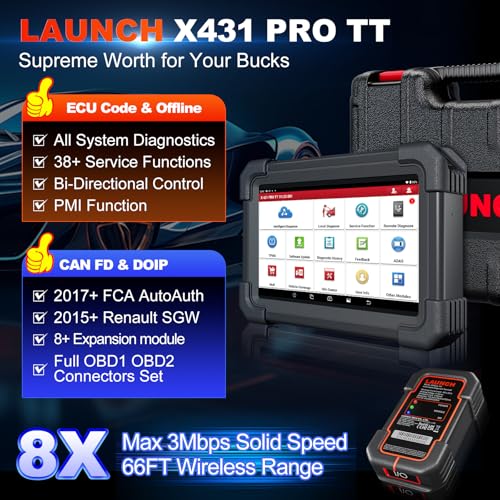 LAUNCH X431 PRO TT 2026 Newly Bidirectional Scan Tool, Bluetooth Launch Scanner with DBSCar VII Connector, 38+ Reset for All Cars, Online ECU Code, CANFD, FCA AutoAuth, VAG Guide, 2 Yrs Free Update