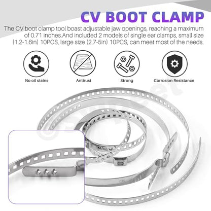 Swpeet 23Pcs Carbon Steel CV Axle Boot Clamp Tool with CV Boot Clamps, Wrench and Glove Assortment Kit, Boots Clamps Pliers Drive Shaft Axle Removal and Installation Tool for Most Cars - style: CV Boot Clamps and Drive Shaft Clamping Tool