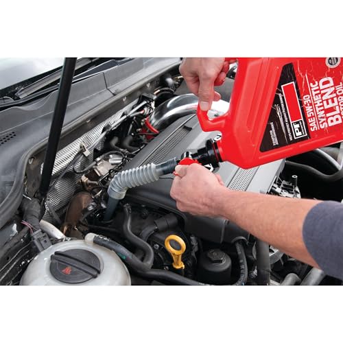 Performance Tool W4060 Flexible Funnel Spout - Mess-Free Fluid Transfer, Double-Threaded Cap, Air Bleed-Off Valve