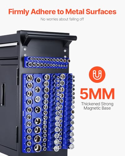 VEVOR Magnetic Socket Organizer Set, 8PCS Socket Holder, 1/4'', 3/8'' & 1/2'' Metric SAE Socket Trays with Clear Labels, Hold up to 199PCS Standard & Deep Sockets, Blaue & Red (Sockets Not Included) - style: 8pcs Metric & SAE