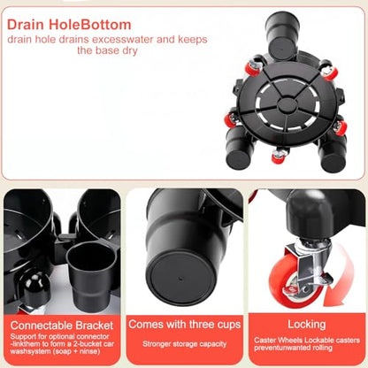 Heavy-Duty Bucket Dolly with Wheels,5 Gallon Bucket Roller with Locking Casters & Secure Clamp,Rolling Bucket Cart for Cleaning, Gardening,Industrial Use,300Lbs,Equipped with three detachable brackets - color: Black2