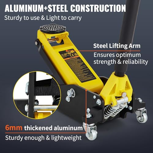 1.5 Ton Low Profile Aluminum Steel Racing Floor Jack Dual Pump Lift | Heavy-duty steel & aluminum construction, 3300 lbs capacity, dual pump system, low profile design for easy car lifting,