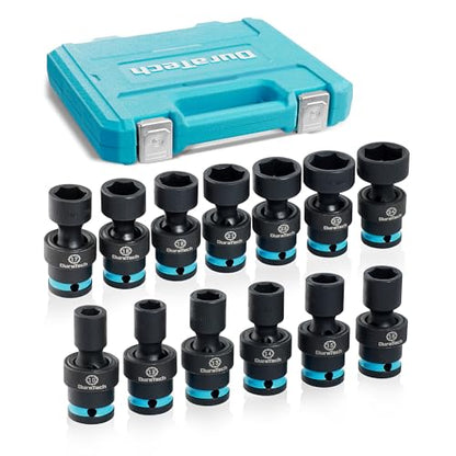 DURATECH 1/2" Drive Impact Swivel Socket Set, 13-Piece Shallow Wobble Sockets, Universal Joint Socket Set Metric, Cr-Mo Steel, 6 Point, Organized in Sturdy Storage Case(10-24mm) - style: 13 PCS Metric 1/2" Dr.