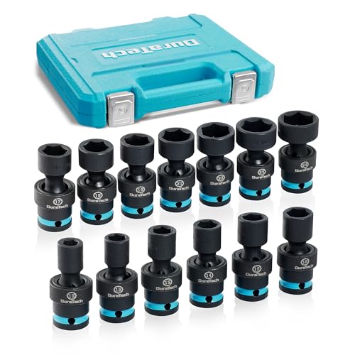 DURATECH 1/2" Drive Impact Swivel Socket Set, 13-Piece Shallow Wobble Sockets, Universal Joint Socket Set Metric, Cr-Mo Steel, 6 Point, Organized in Sturdy Storage Case(10-24mm) - style: 13 PCS Metric 1/2" Dr.