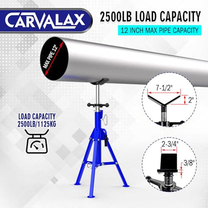 CARVALAX V-Head Pipe Jack Stands, Adjustable Pipe Stand for Welding | 28"-52" Adjustable Height, Fits 1/2"-12" Pipe Capacity, 2500LB Load Capacity, w/Portable Folding Legs - color: Blue