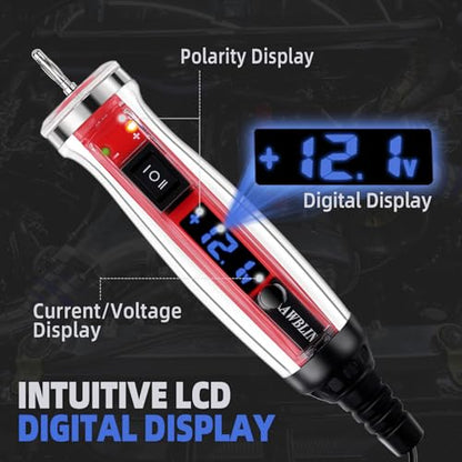 AWBLIN Power Circuit Probe Tester Kit, LCD Digital Automotive Test Light with Voltmeter, 18PCS Multi Function Auto Fuse Circuit Voltage Continuity Current Electric Tests Tool with Black Carrying Case